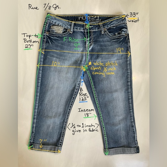 Rue 21 Capri Denim Jeans Size 7/8 Juniors Embellished Angel Wing Pockets GUC - Picture 6 of 11
